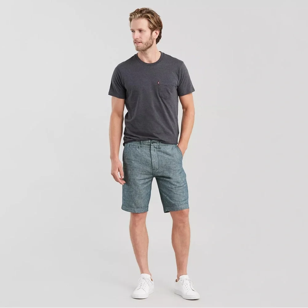 NWT Levi’s 502 Regular Taper Chino Shorts Blue Chambray Linen Cotton